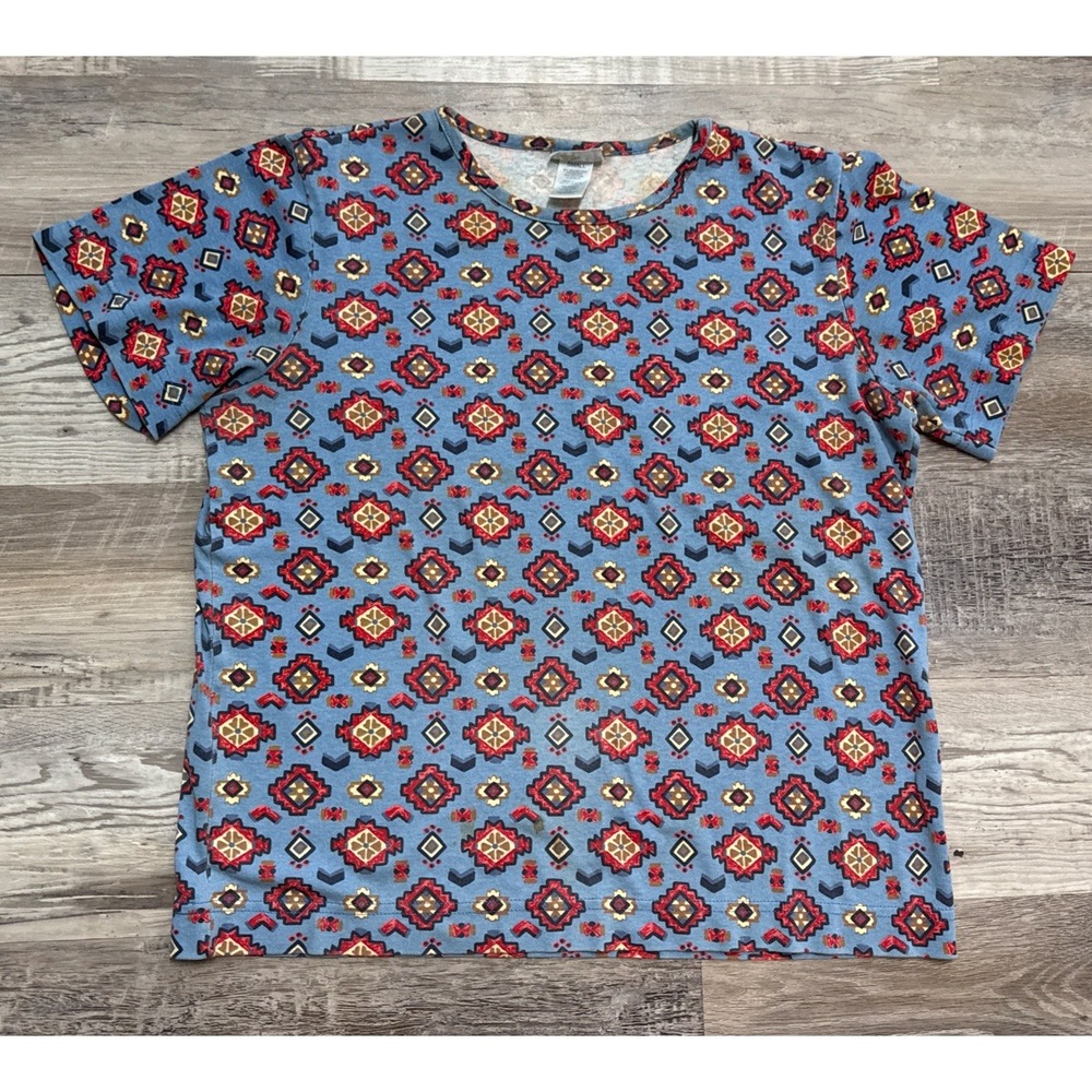 Vtg 90s Cabin Creek Shirt Womens‎ Small Blue Aztec Southwest T-shirt Western USA